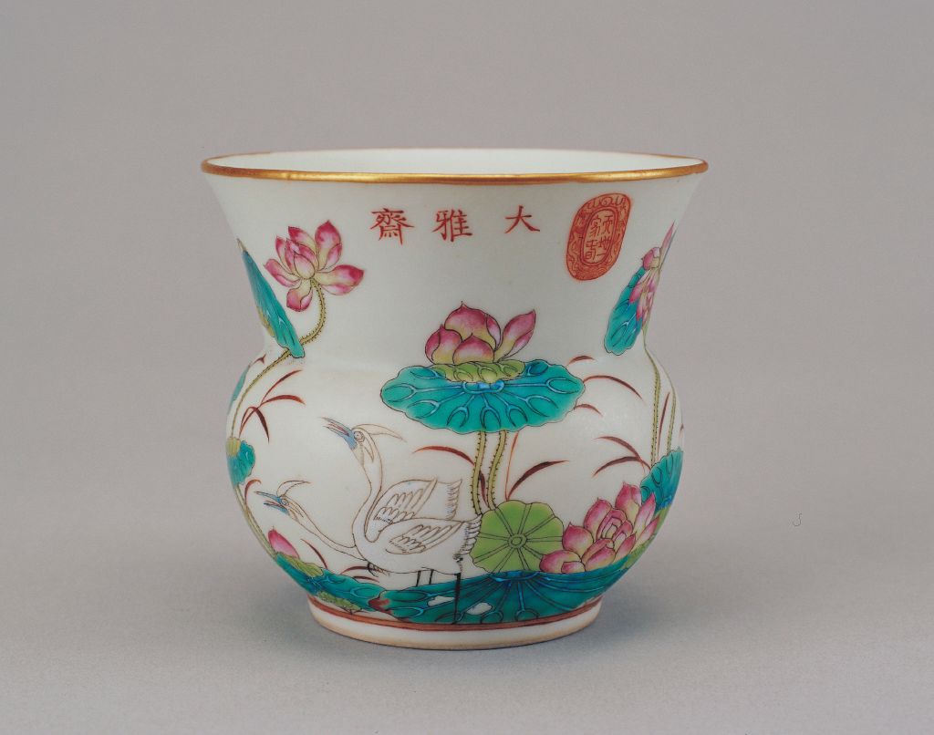 图片[1]-Pink lotus and egret grain stiff bucket-China Archive